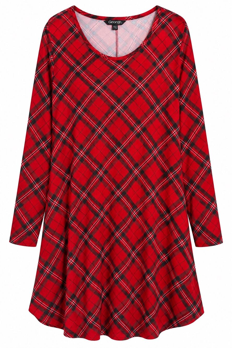 George Red Plaid Long Sleeve Swing Dress – Size XXL